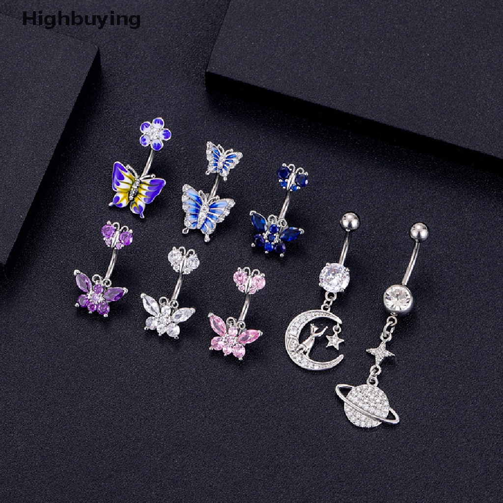 Hbid 1Pcs Butterfly Belly Button Ring Bintang Kristal Zirkon Pusar Rings Belly Body Perhiasan Menjuntai Drop Glory