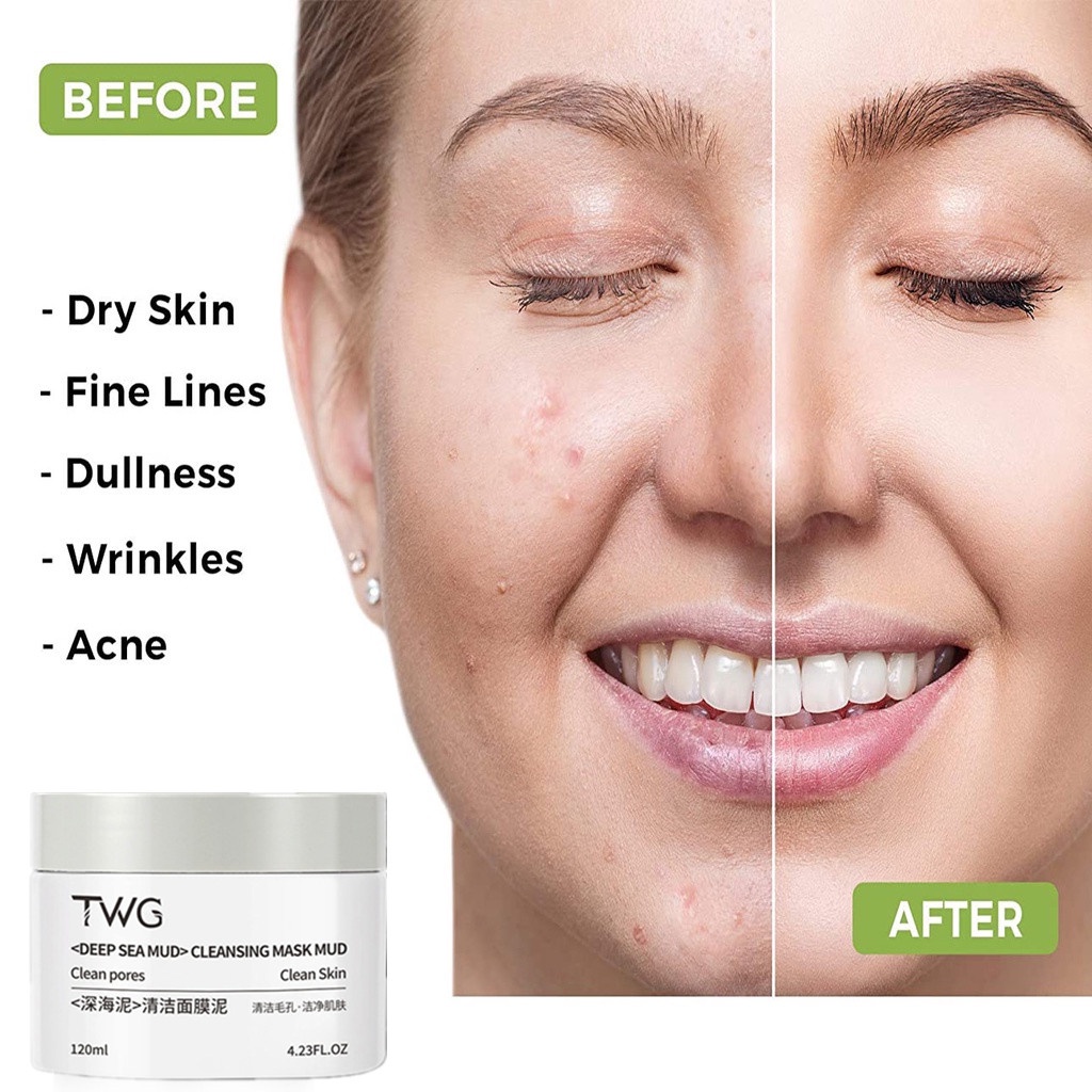 TWG Deep Sea Mud Facial Whitening Clay Mask 120gr Blackhead Removal Masker Wajah
