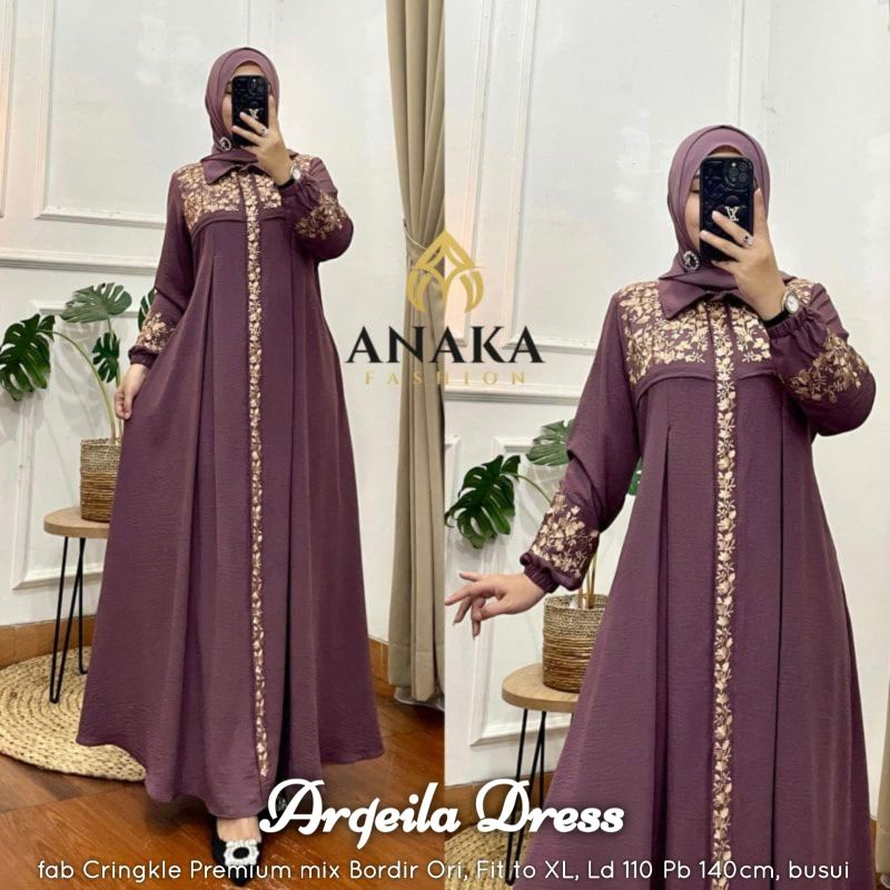 Nadira dress Arqeila dress gamis bordir crinkle premium label