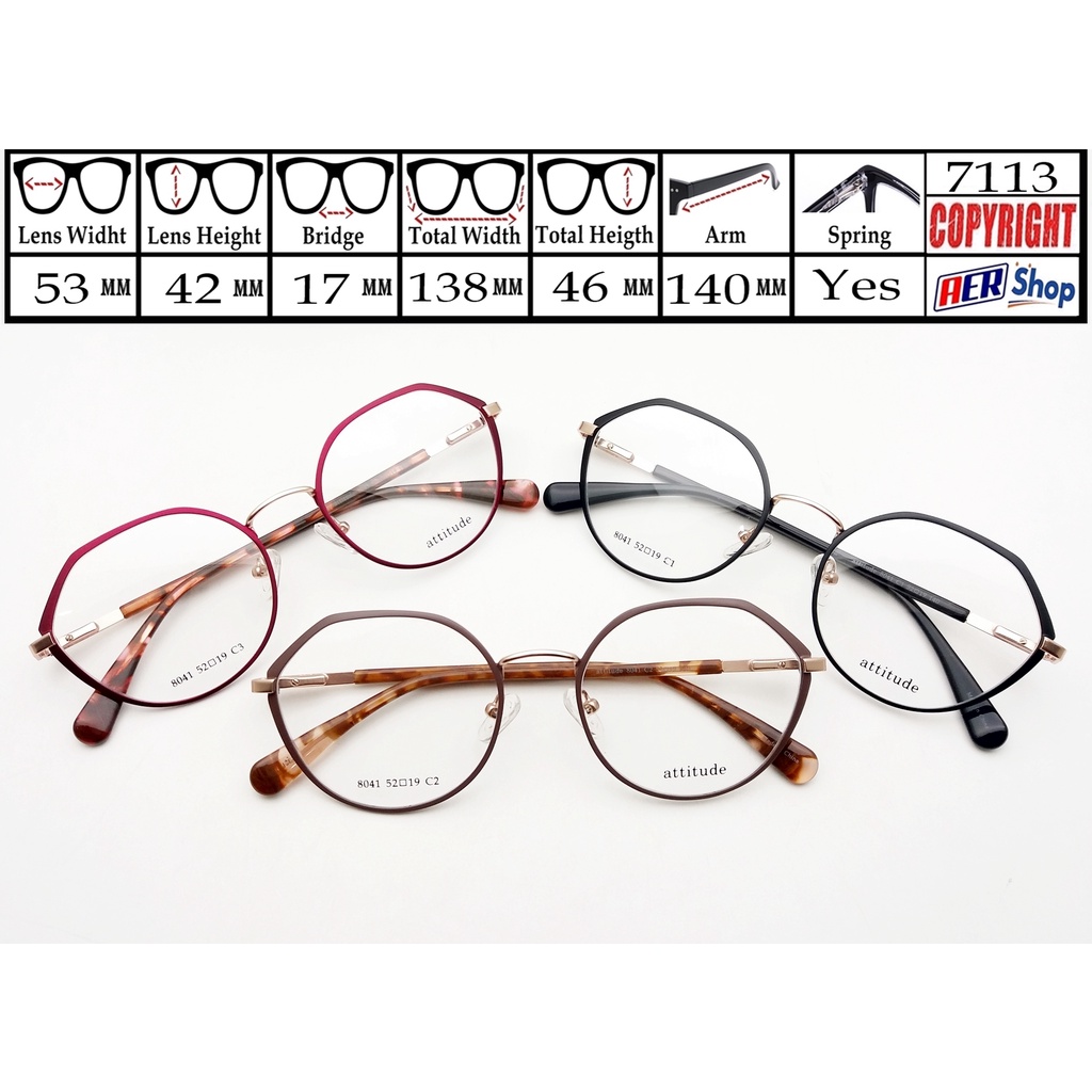 8041 - 8041 - 8043 kacamata original ATTITUDE cat eye metal frame kacamata minus korea