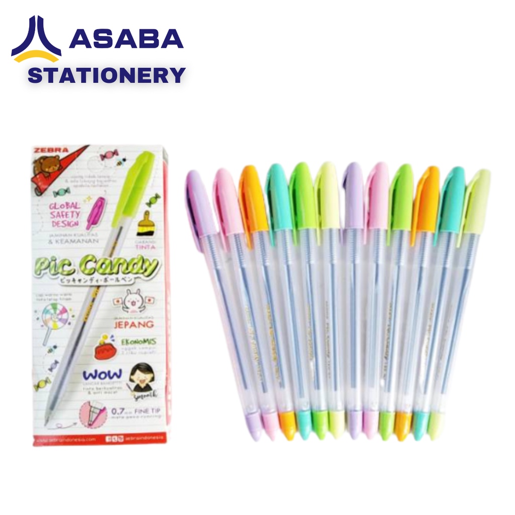

Asaba Stationery - Pen/Bulpen/Pulpen Zebra Piccandy 07mm - 1 Box Isi 12pcs
