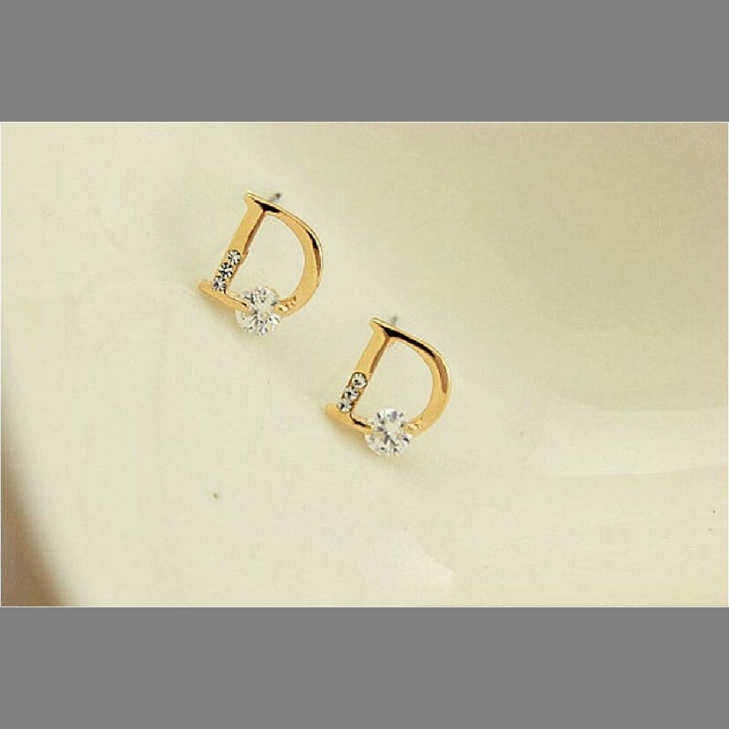 Hbid Fashion Gold Ear Stud Earings Huruf D Chic Vogue Stud Anting Wanita Perhiasan Glory