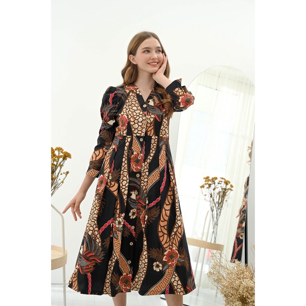 Dress Batik 258 HTS/ Batik Wanita Modern/ Dress Batik Panjang