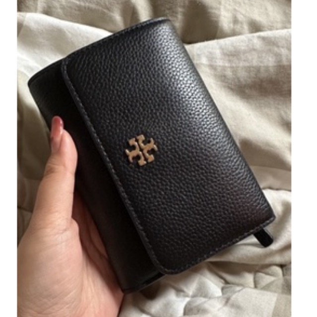 [preloved] ORIGINAL tory burch carter medium flap wallet black | dompet kulit