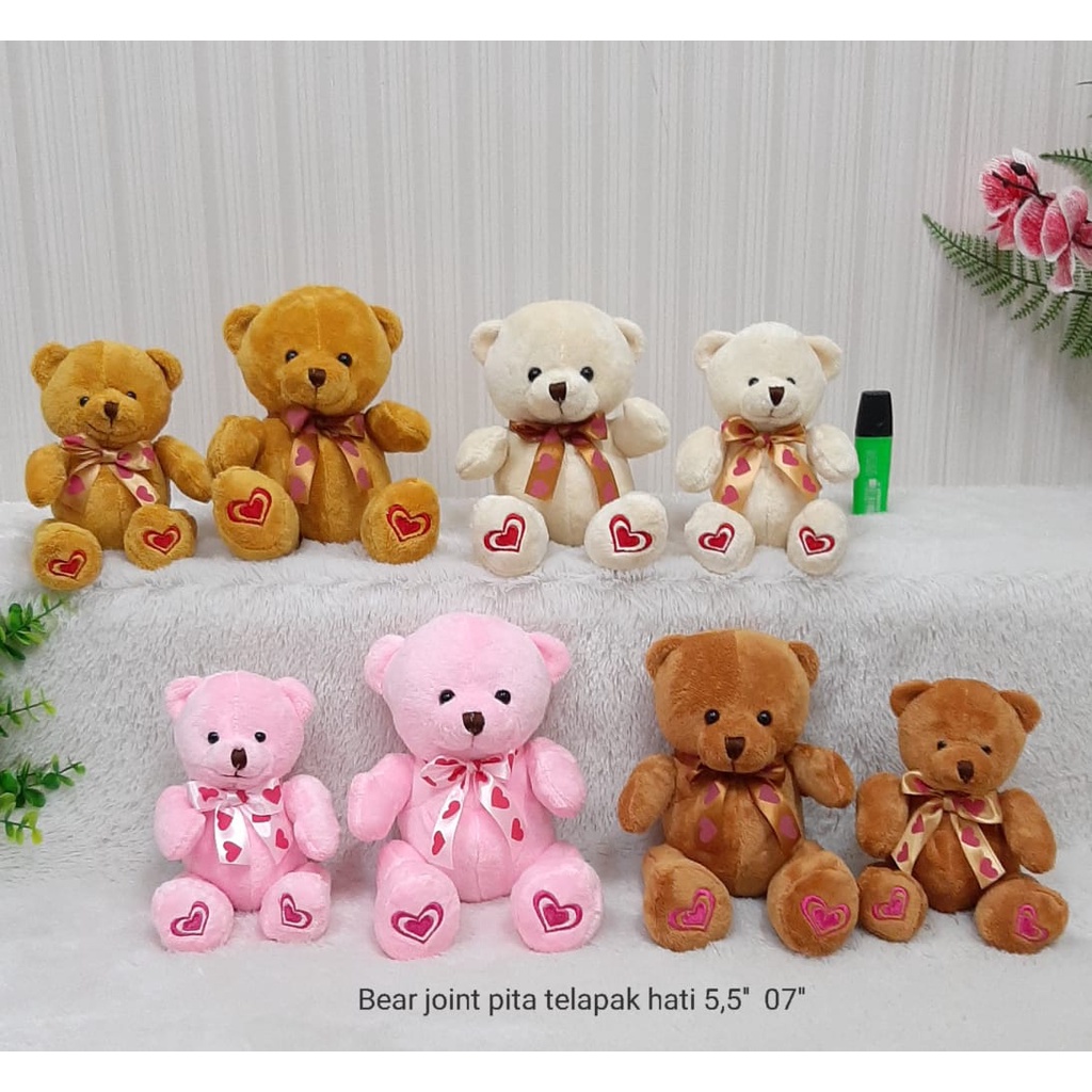 Boneka Teddy Bear Joint Tapak Hati Size 7&quot;/20cm/boneka beruang/boneka teddy/boneka lempar wedding/boneka souvenir/