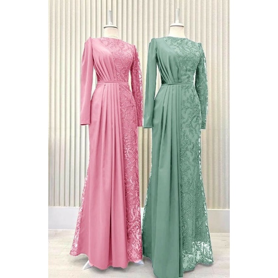 gamis pesta hijau sage terbaru gamis brukat gamis brokat gamis kondangan gamis hijau sage gamis nino