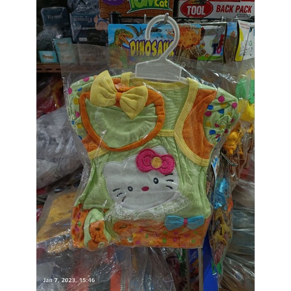 Terusan dress set bayi 3-6 bulan dengan topi dan sepatu