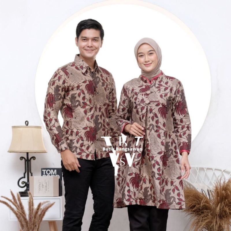 Batik Tunik Couple Modern Set Pakaian Couple Kemeja Batik Panjang Tunik Batik Wanita Batik Couple