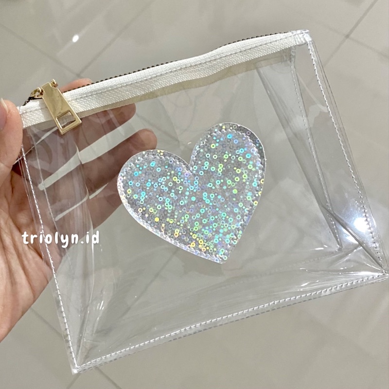 Pouch transparan hologram love (pouch makeup, pouch bag)