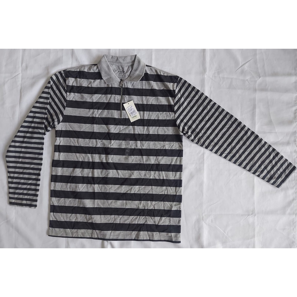 XL/POLOSHIRT/KAOS KERAH PRIA/C0LE/ABU/GARIS-LENGAN PANJANG