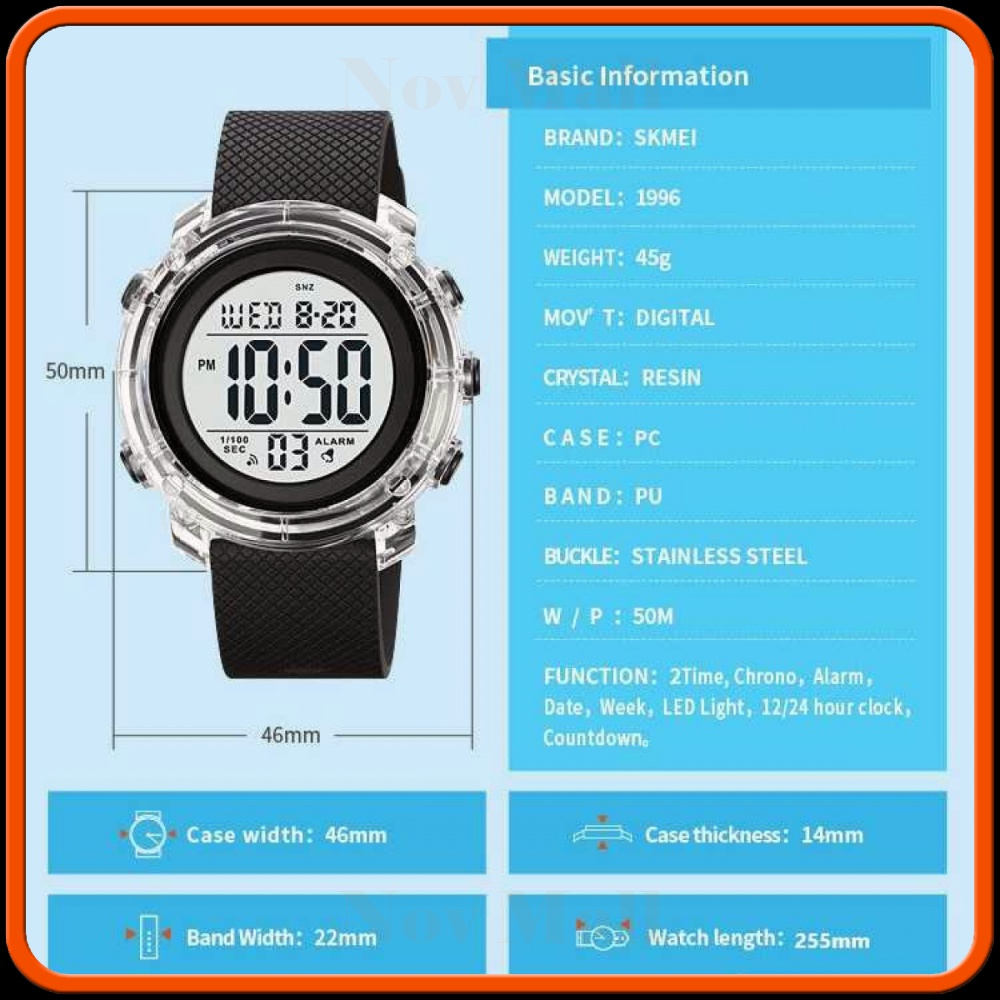 SKMEI Jam Tangan Pria Digital Sport Watch Alarm Waterproof LED Light - 1996