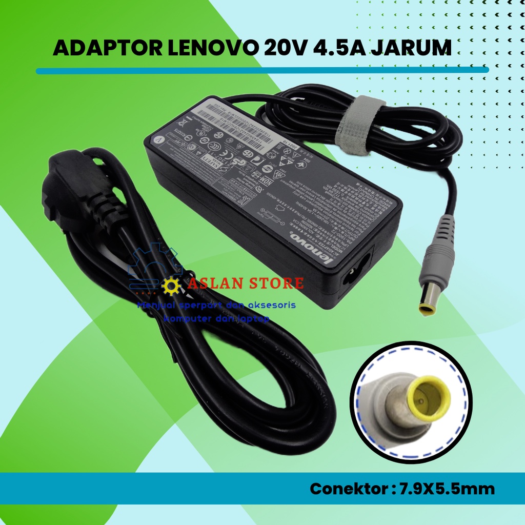 Adaptor Lenovo 20V 4.5A 90W Thinkpad E420 E430 T61 T60p Z60T T R61E SL400 T61 X61 X61 X200 T410 Charger Laptop Lenovo IdeaPad B490 E130 R400 20V 4.5A Original