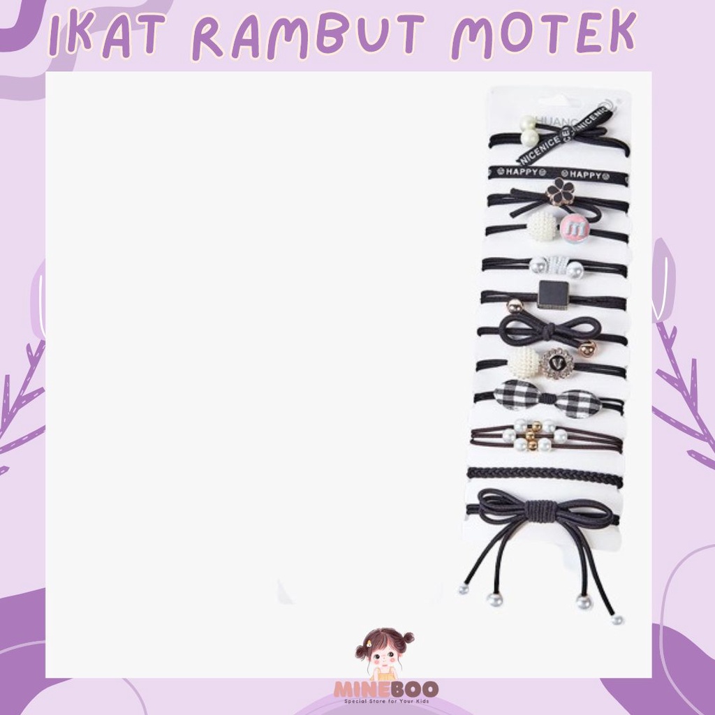 mineboo - IKAT RAMBUT MOTEK Ikat Rambut Anak Korea 1 set Isi 12 Pcs NO BOX Bahan Karet Aksesoris Rambut Wanita Murah