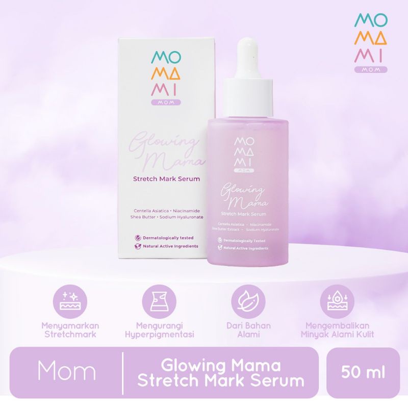 Momami Glowing Mama Stretch Mark Serum 50ml | Serum Menyamarkan Stretchmark untuk Ibu Hamil dan Inu Menyusui