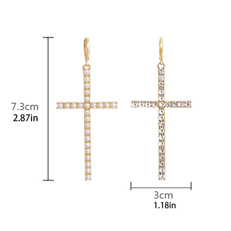Fashion Mutiara Anting Salib Untuk Wanita Retro Hip Hop Asimetris Liontin Anting Earrings Kepribadian Liburan Ulang Tahun Perhiasan