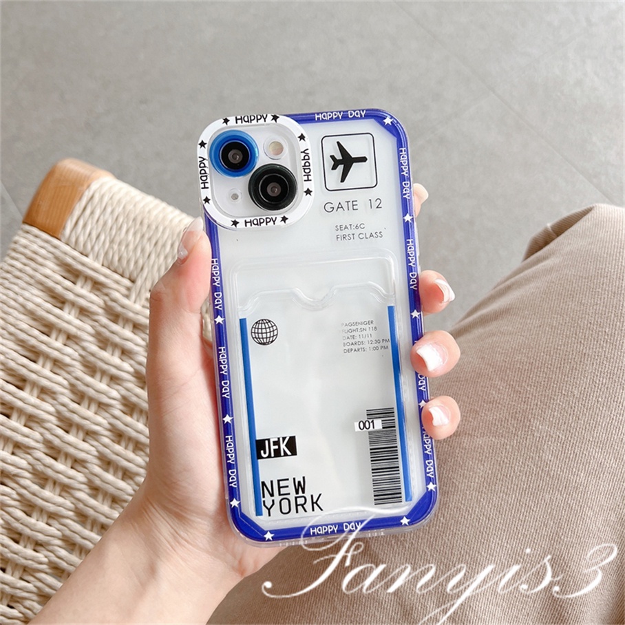 Compatible For IPhone 14 13 12 11 Pro Max X XR Xs Max 8 7 Plus SE 2020 Kompatibel Untuk Fashion Air ticket Card Holder Phone Case Clear TPU Lembut Cover Pelindung