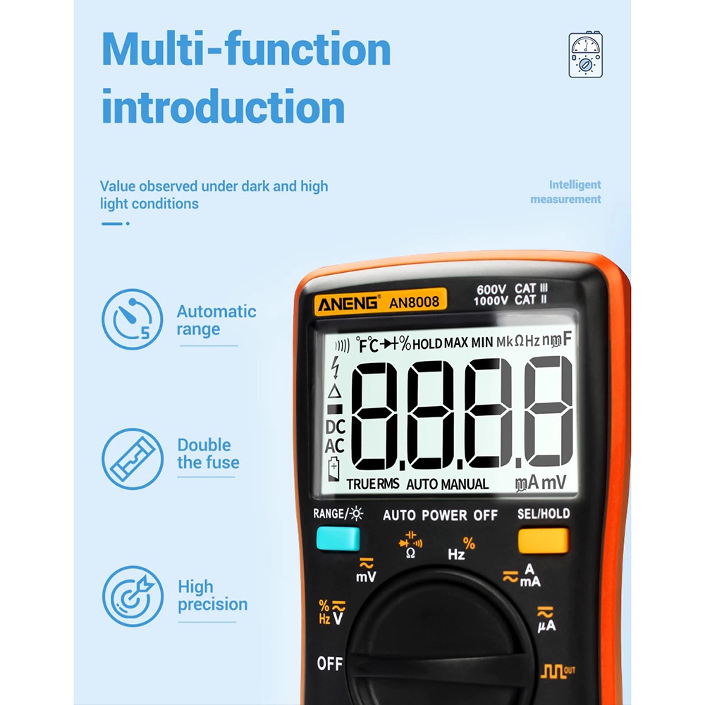 ANENG Digital Multimeter Voltage Tester - AN8008 - Black