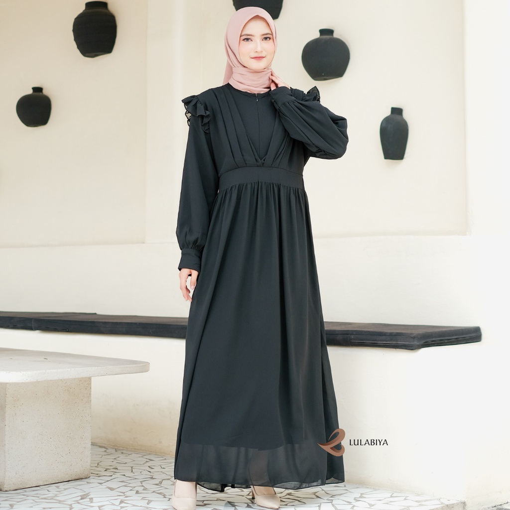 Sauqia Dress Lulabiya Black | Dress Muslim | Dress Busui | Gamis Jumbo | Gamis Kondangan | Gamis Ter