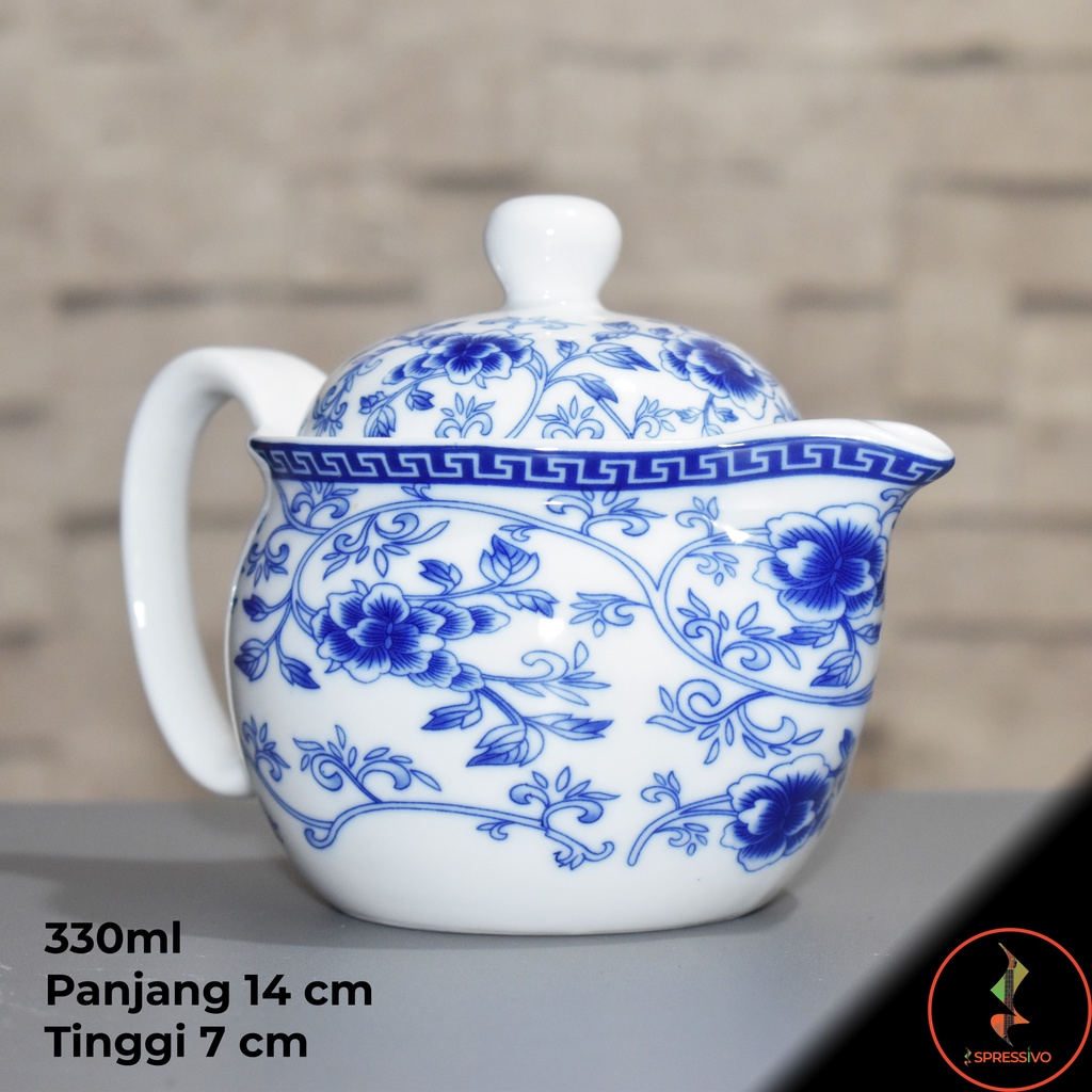 Teko 330ml  + 6 cangkir teh keramik blue &amp; white chinese tea set [705]