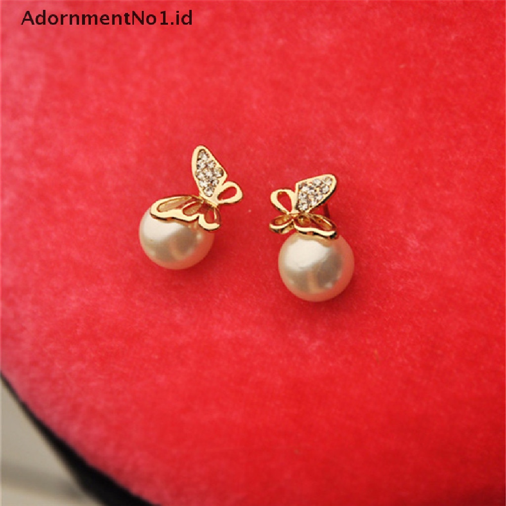 [AdornmentNo1] Fashion Baru Perhiasan Wanita Kristal Emas Kupu-Kupu Mutiara Ear Stud Earrings Earbob [ID]