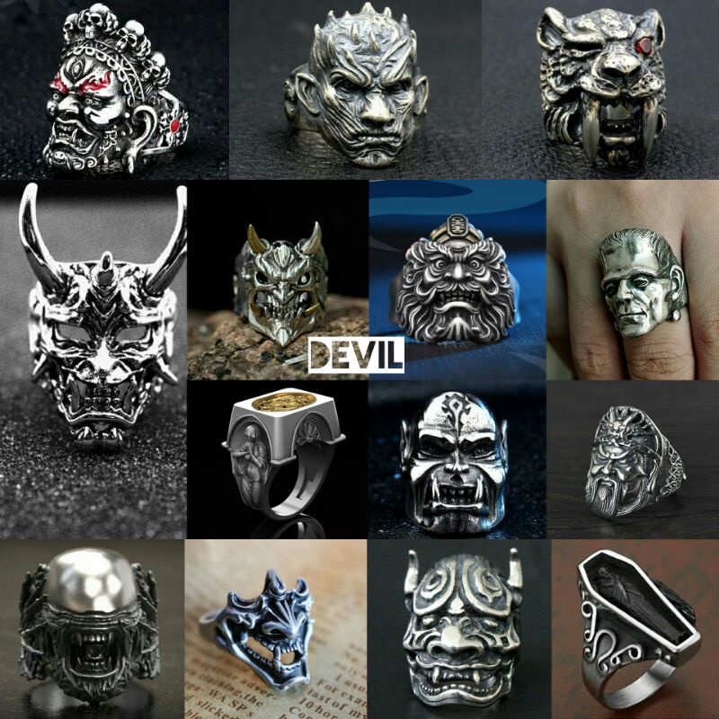 Cincin tengkorak antik pria ring skull punk style men ring skull devil series