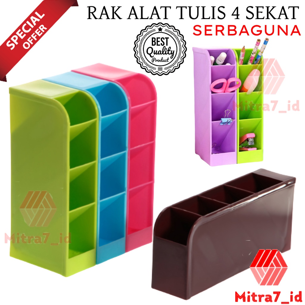 Jual M7 Rak Mini 4 Sekat Tempat Penyimpanan Atk Pena Pensil Pulpen Gunting Sendok Kotak 4181