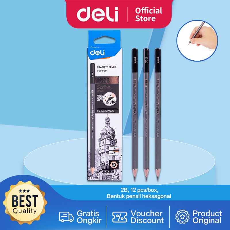 

PRODUK- DELI SCRIBE GRAPHITE PENCIL PENSIL GRAFIT 2B ISI 12 PCS EC005-2B .