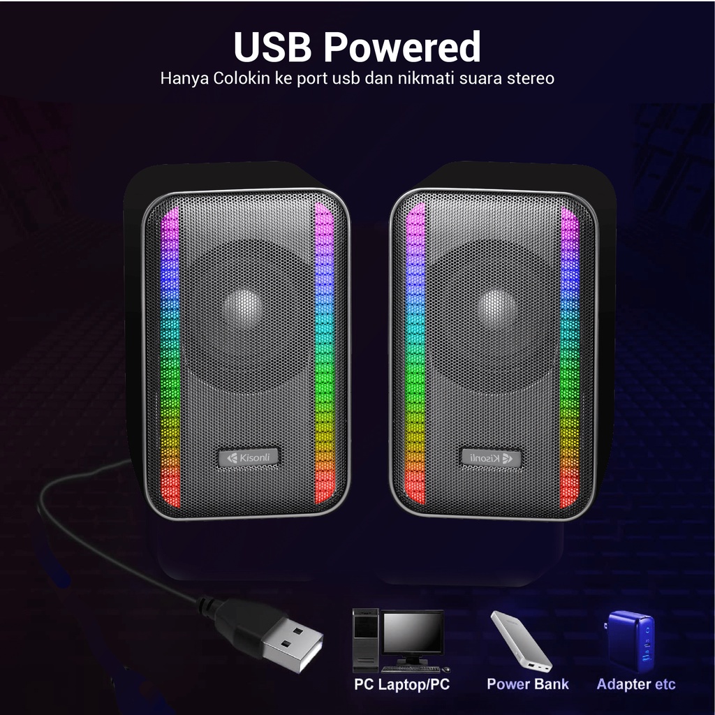 Speaker Laptop / PC / Gaming X22 Kisonli Portable RGB Rhythm Light Super Bass  Garansi 1 Tahun - ACS