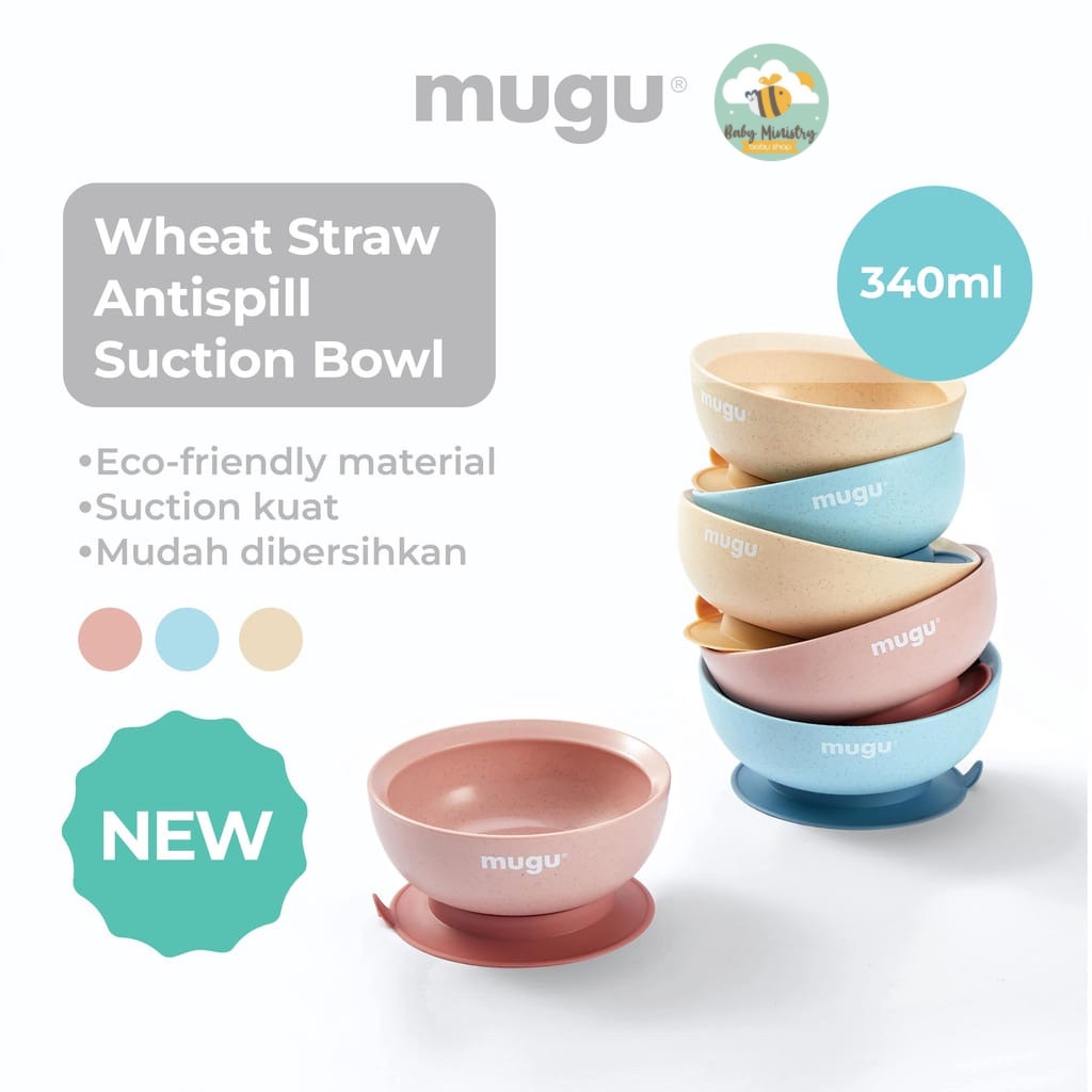 Mugu Wheat Straw Antispill Suction Bowl (340 ml &amp; 450 ml)  / Mangkok Makan Anak Bayi / mangkok suction / mugu / best seller mangkok suction / gift