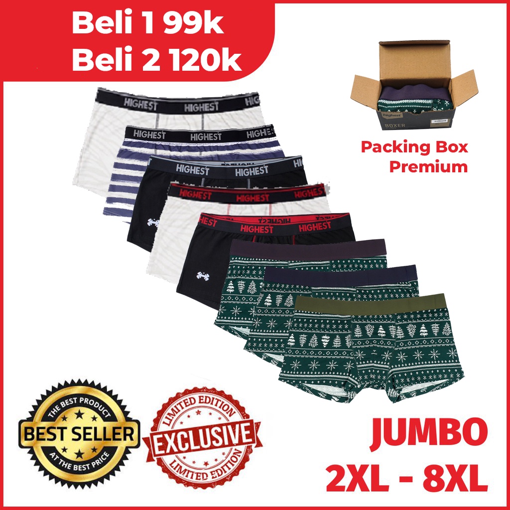 HIGHEST - Celana Dalam Boxer Pria Satuan Ukuran Bigsize Jumbo Bahan Spandek Nyaman Adem Best Quality Melar 2XL 3XL 4XL 5XL 6XL 7XL 8XL