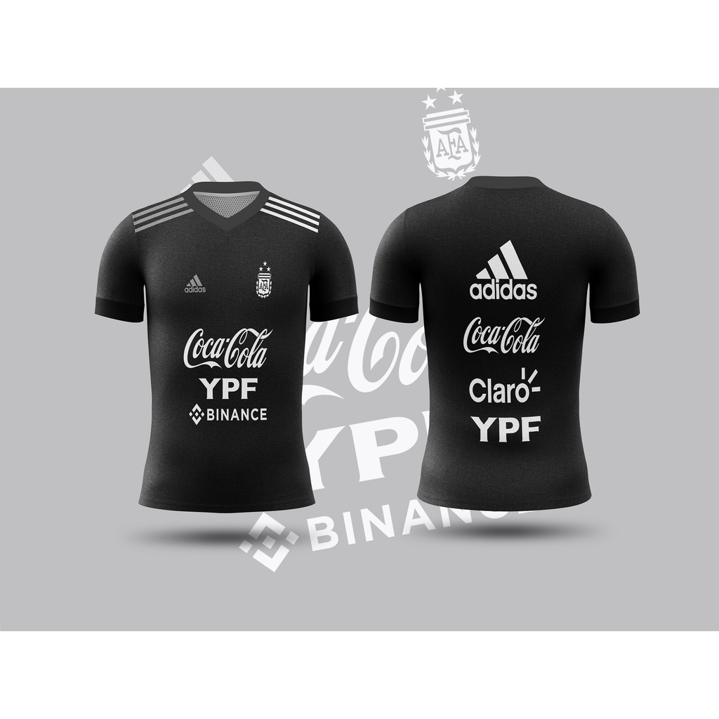 Baju Kaos Tshirt Jersey Argentina Training 2022-2023 Hitam & Putih V-neck Pria Wanita Full Printing 