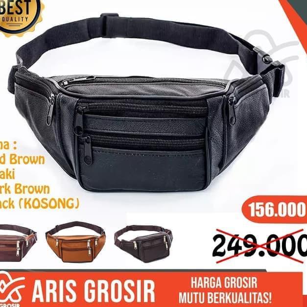 Depan Tas Pinggang Kulit Pria Tas Slempang Cowok Keren Original Premium New X23