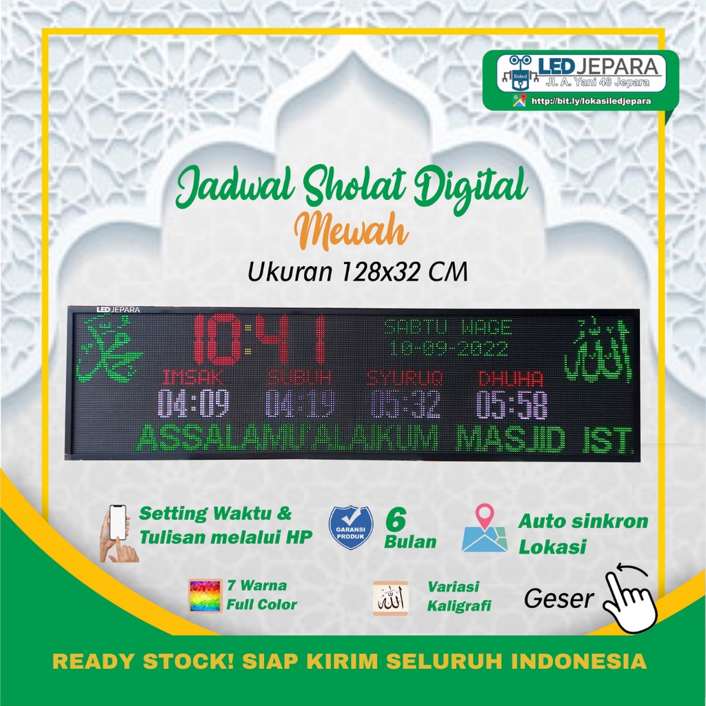 Jadwal Sholat Digital Jam Masjid Digital Ukuran 128x32 P5 Full Color Setting HP