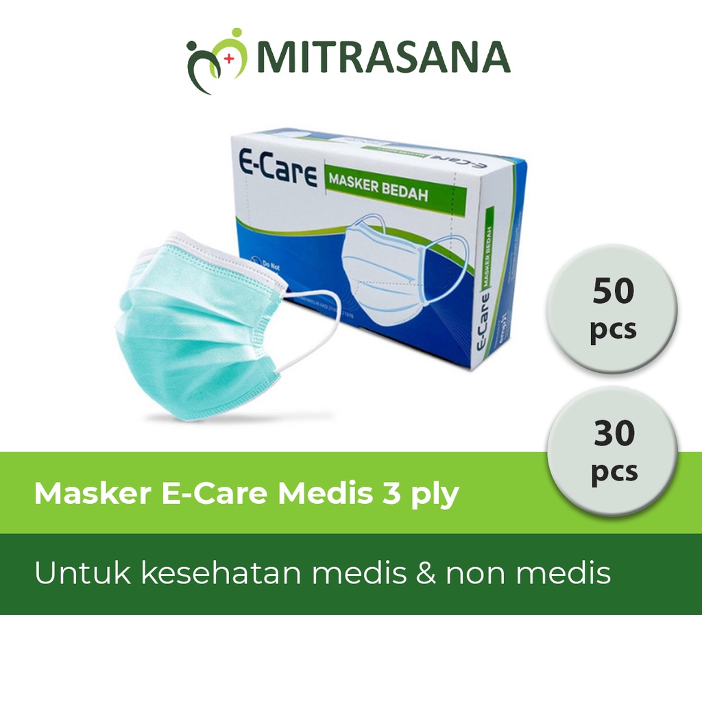 Masker E-Care 3-Ply Ear Loop Isi 30pcs