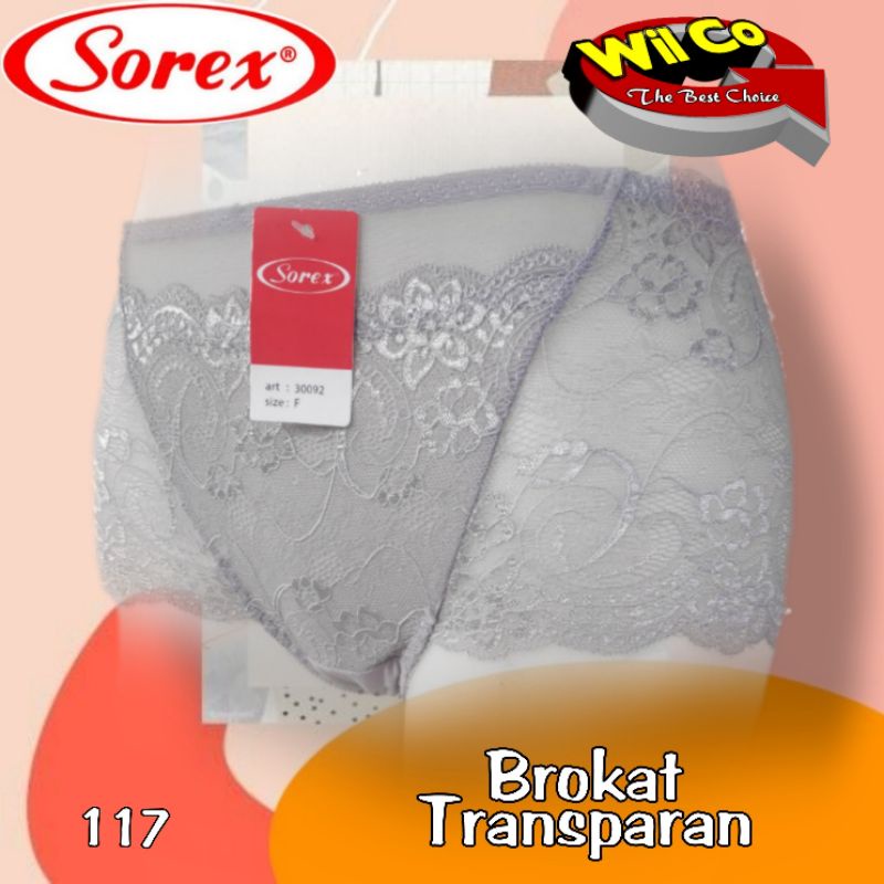 K117 - (Harga Per 1 Potong) CELANA DALAM WANITA PAKAIAN WANITA PAKAIAN DALAM SOREX BRUKAT SEMI TRANSPARAN FREE SIZE