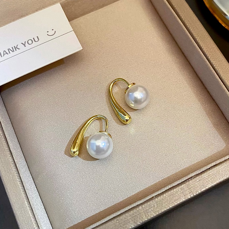 Anting Mutiara Kecil Geometris Sederhana Perempuan Korea