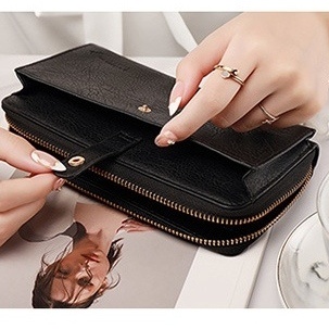 DOMPET PANJANG WANITA KOREA IMPORT KULIT JERUK HITAM FUJARA MUAT HP KARTU RESLETING UANG KOIN BRANDED CEWEK REMAJA KEKINIAN SIMPLE BATAM MURAH PREMIUM