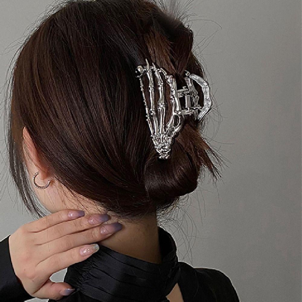 SKJK   Skull Paw Hair Clip Kreatif Sederhana Berongga Hiu Klip Bentuk Geometris Tangan Perak Jepit Rambut Aksesoris Rambut Perempuan
