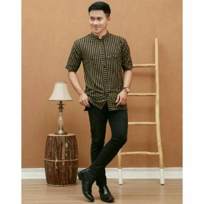top quality kemeja surjan lurik baju adat jawa pria lengan pendek