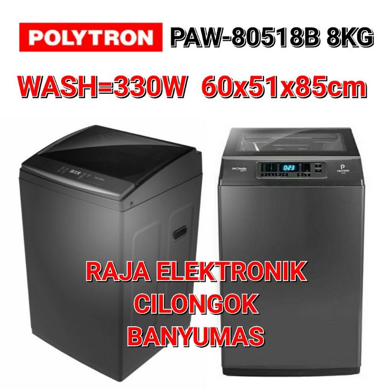 mesin cuci polytron PAW 80518B 8kg polytron 1 tabung paw80518 topload mesin cuci otomatis