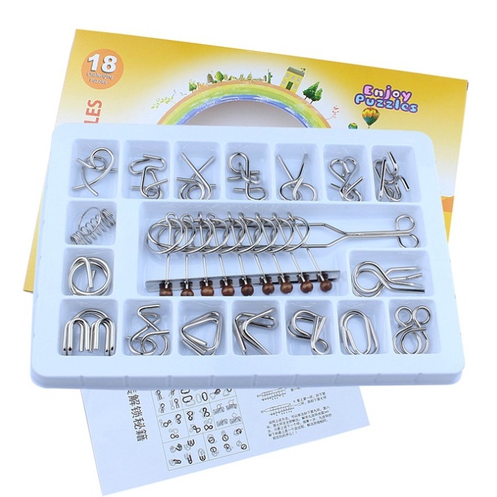 isi 18 3D Puzzle Permainan Game Tyos Metal IQ Brain Teaser Latih Otak