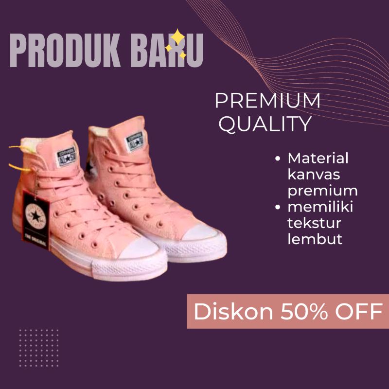 sepatu wanita sneakers tinggi casual tali cantik pink Converse Canvas Korean style terbaru