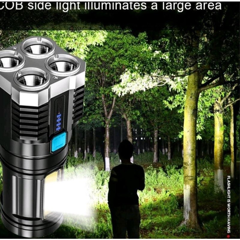 Senter Portable 4 LED + COB Light Super Terang L-S03 / Senter Penerangan Jarak Jauh 4 Mode Mata Lampu / Rechargeable Flashlight With 4 Core Light / Lampu Pencahayaan Darurat Untuk Camping Hiking Piknik Memancing Penerang SOS