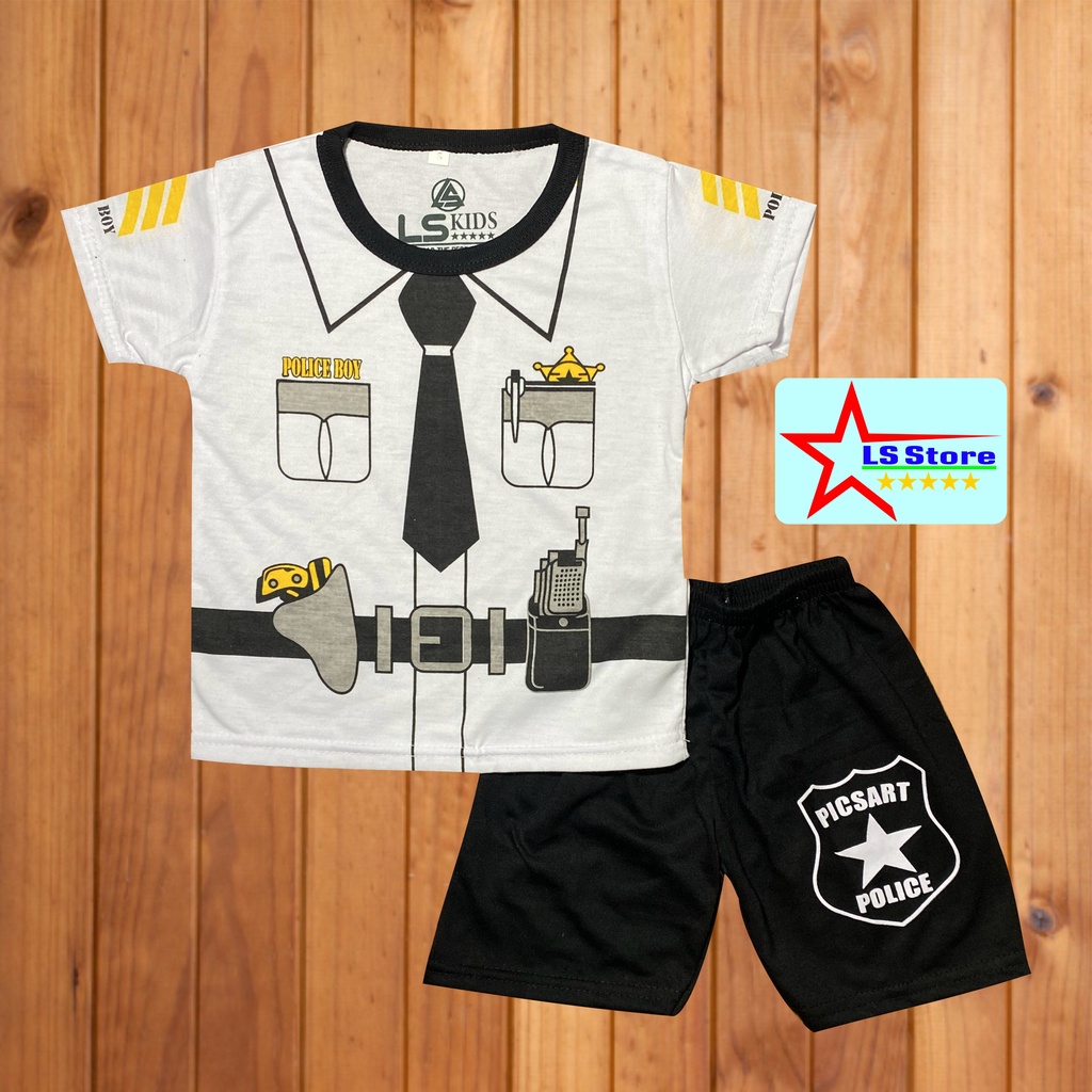 Ls Kids Baju Setelan Anak Laki Laki 1 2 3 4 5 Tahun Motif Karakter Kostum Profesi Dokter Polisi Pilo