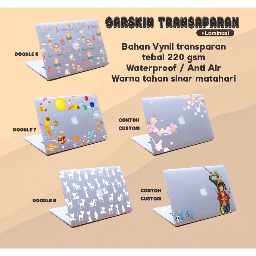 Garskin Laptop Sticker Anti Gores Transparant Doodle Premium Transparant  Full Set 10 12 14 15  Inch Universal Untuk Semua Merk Laptop