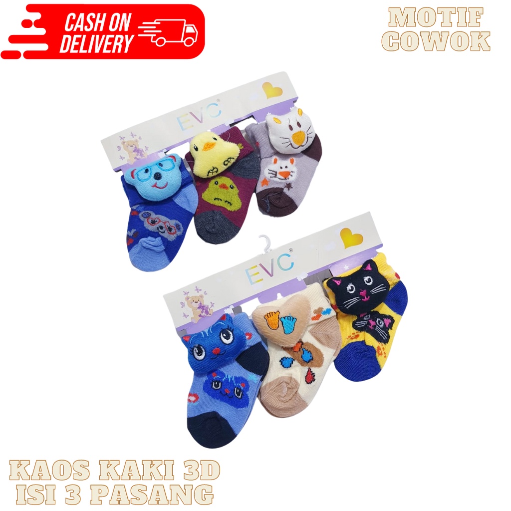 Kaos Kaki Bayi 3 Psang Boneka 3D Kaos Kaki Karakter 0-12 Bulan Baju Baby Gracia