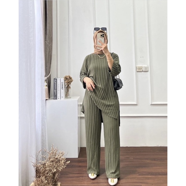 setcel wanita tunik setelan celana wanita oversize setelan wanita jumbo kaos knit