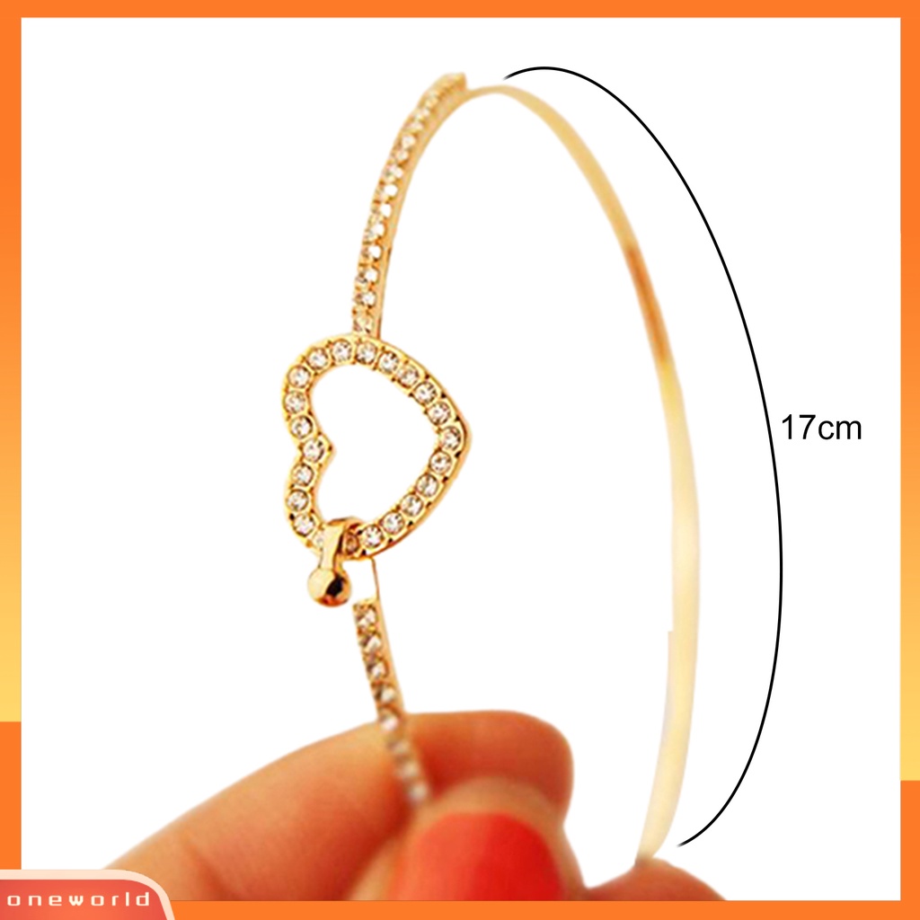 {oneworld} Slim Bangle Cinta Hati Pesona Mewah Golden Kristal Berlian Imitasi Gelang Slim Bangle Untuk Wanita