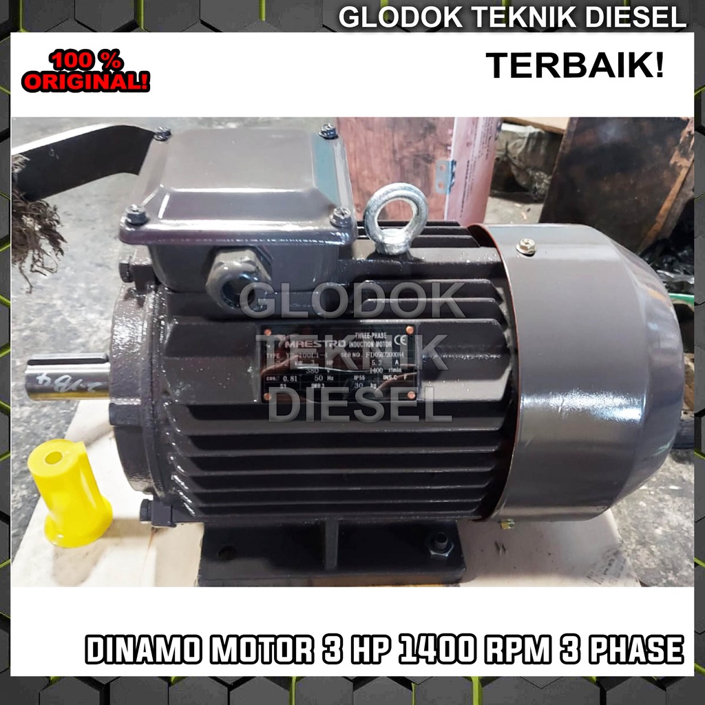 Dinamo Motor 3 HP PK 1400 RPM 4 POLE 3 PHASE Gulungan FULL TEMBAGA ORIGINAL