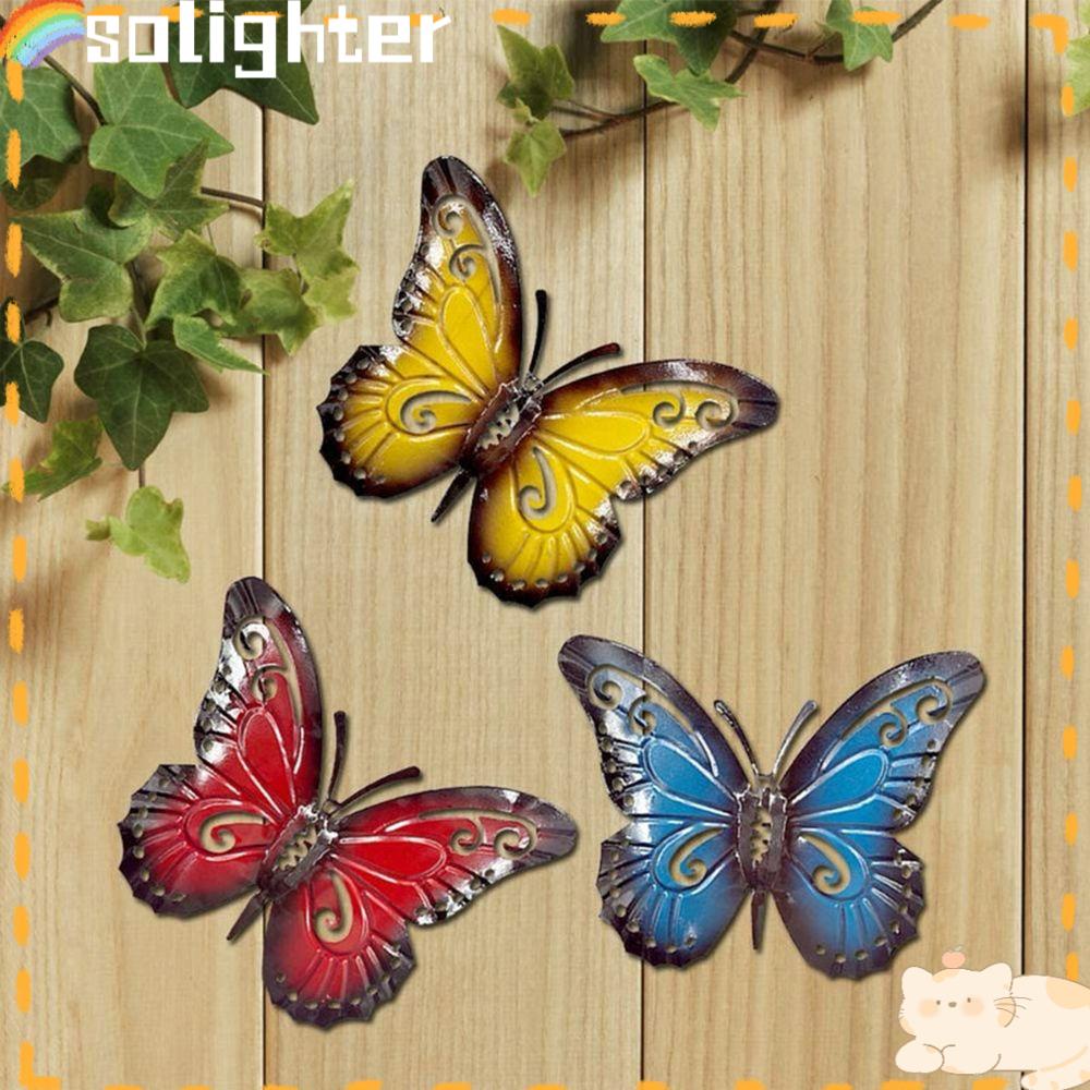 Solighter 3Pcs/Set Hiasan Dinding Kupu-Kupu Dekorasi Rumah Hiasan Taman Wall Art